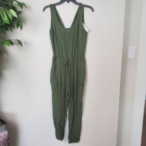 NEW DREW Linen Jumpsuit Olive Green Jogger Sleeveless Womens Size XS*